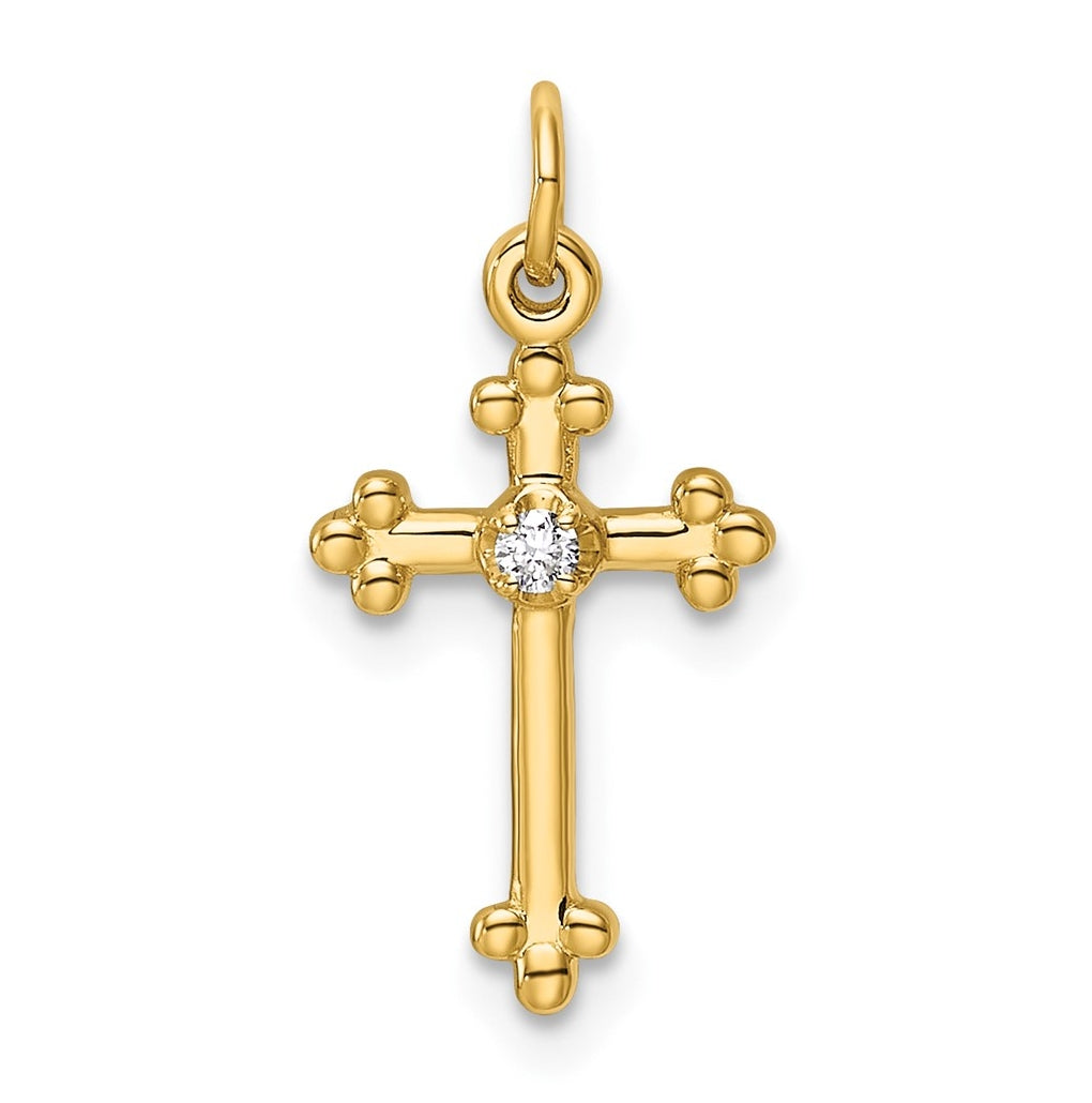14K Yellow Gold .02ct. Lab Grown Diamond VS/SI+ G+ Complete Budded Cross Pendant – Elegant Jewelry Gift for Birthday, Anniversary, Engagement, Wedding