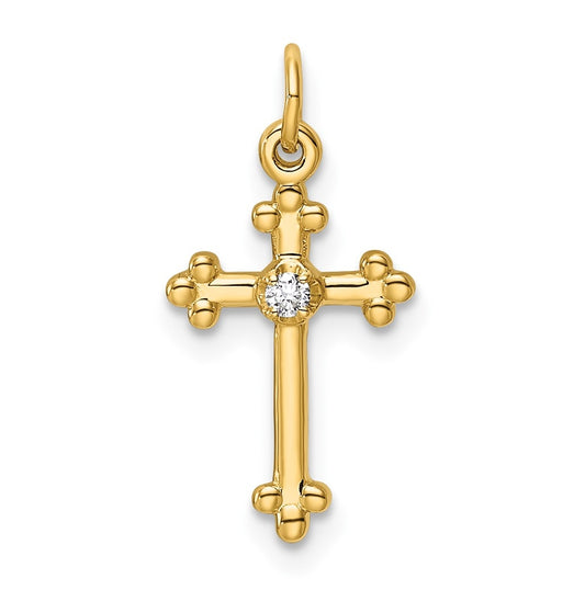 14K Yellow Gold .02ct. Lab Grown Diamond VS/SI+ G+ Complete Budded Cross Pendant – Elegant Jewelry Gift for Birthday, Anniversary, Engagement, Wedding