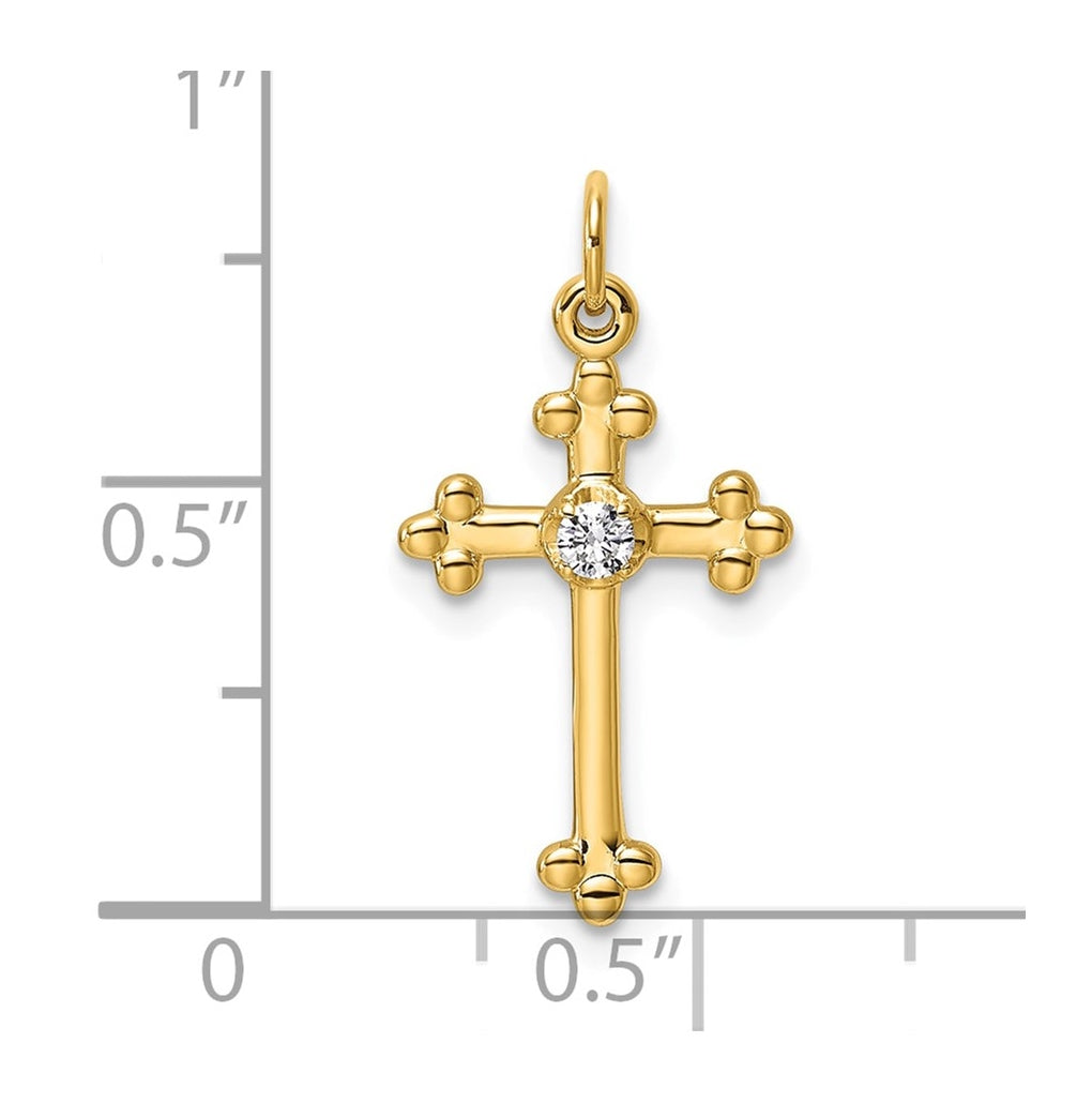 14K Yellow Gold .02ct. Lab Grown Diamond VS/SI+ G+ Complete Budded Cross Pendant – Elegant Jewelry Gift for Birthday, Anniversary, Engagement, Wedding