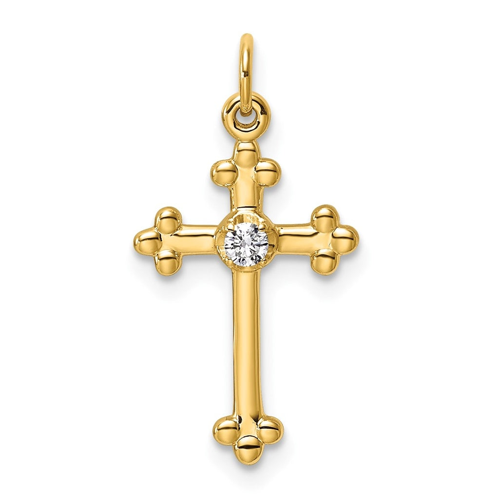 14K Yellow Gold .02ct. Lab Grown Diamond VS/SI+ G+ Complete Budded Cross Pendant – Elegant Jewelry Gift for Birthday, Anniversary, Engagement, Wedding