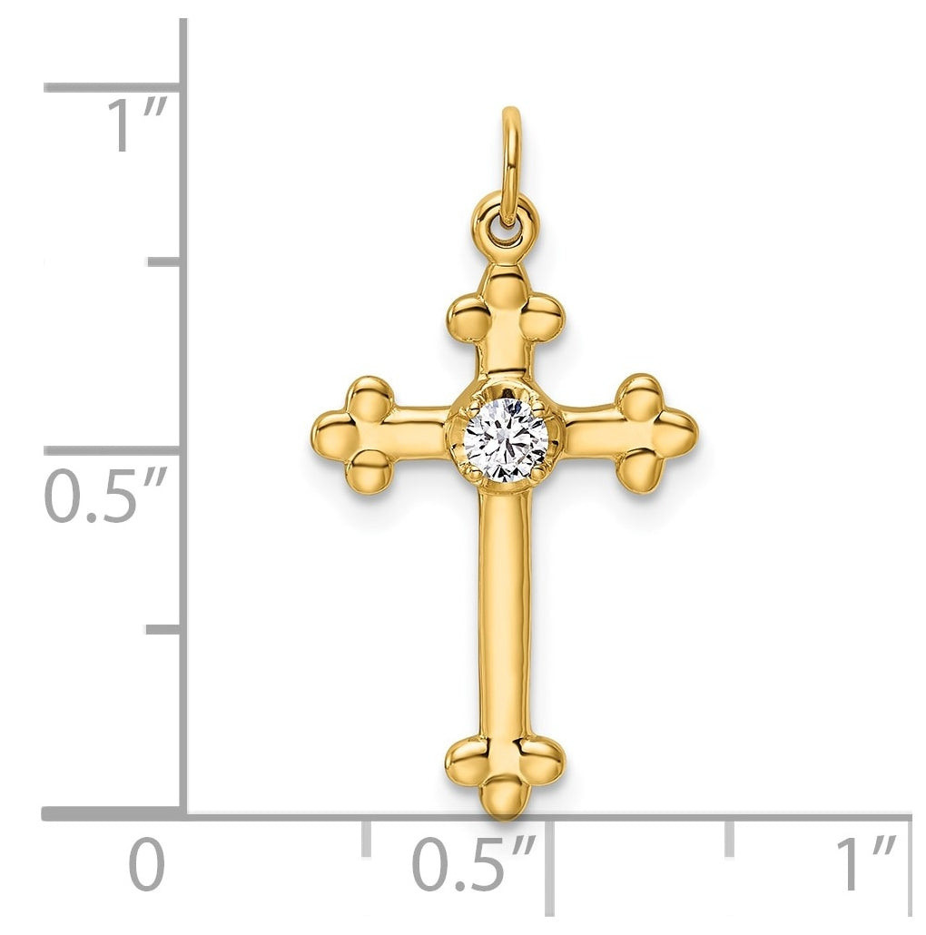 14K Yellow Gold .02ct. Lab Grown Diamond VS/SI+ G+ Complete Budded Cross Pendant – Elegant Jewelry Gift for Birthday, Anniversary, Engagement, Wedding