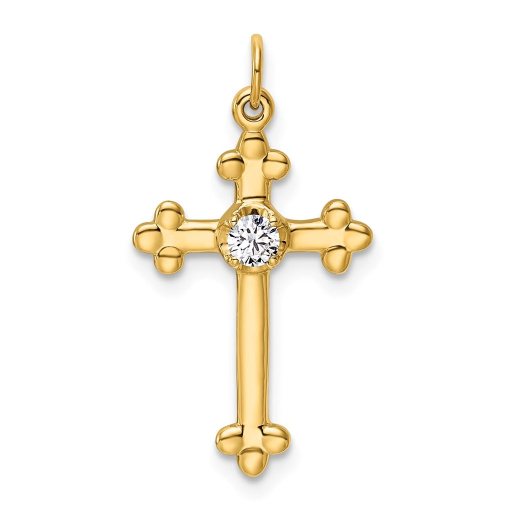 14K Yellow Gold .02ct. Lab Grown Diamond VS/SI+ G+ Complete Budded Cross Pendant – Elegant Jewelry Gift for Birthday, Anniversary, Engagement, Wedding