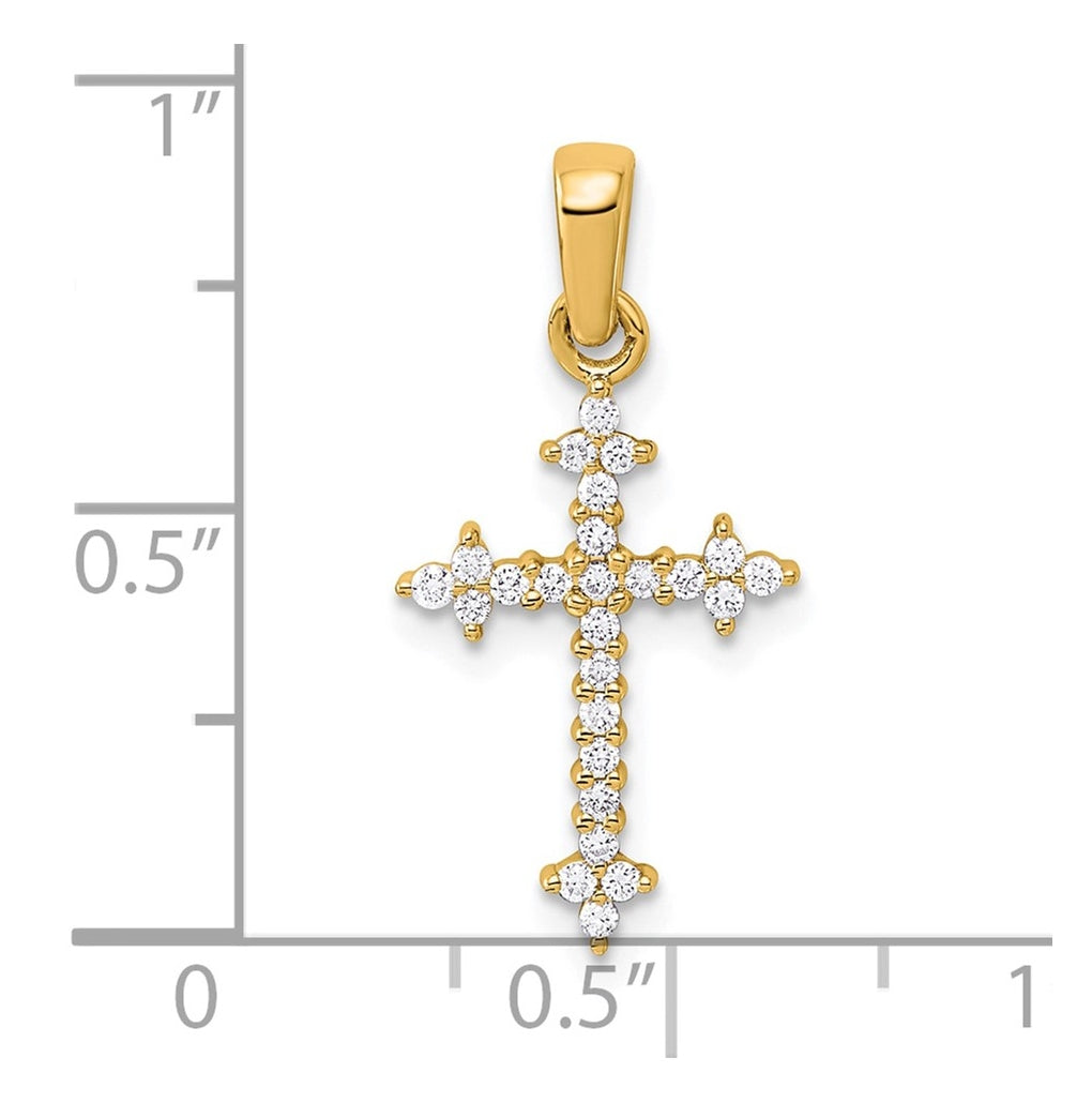 14K Yellow Gold 1/5ct. Lab Grown Diamond VS/SI+ G+ Complete Fleur de Lis Cross Pendant – Elegant Jewelry Gift for Birthday, Anniversary, Engagement, Wedding