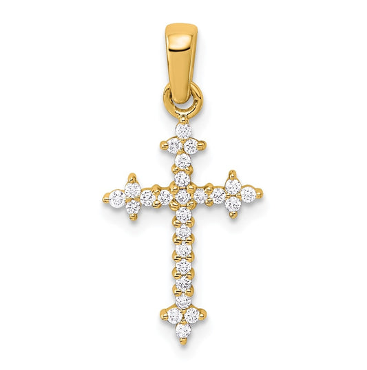 10K Yellow Gold 1/5ct. Lab Grown Diamond VS/SI+ G+ Complete Fleur de Lis Cross Pendant – Elegant Jewelry Gift for Birthday, Anniversary, Engagement, Wedding
