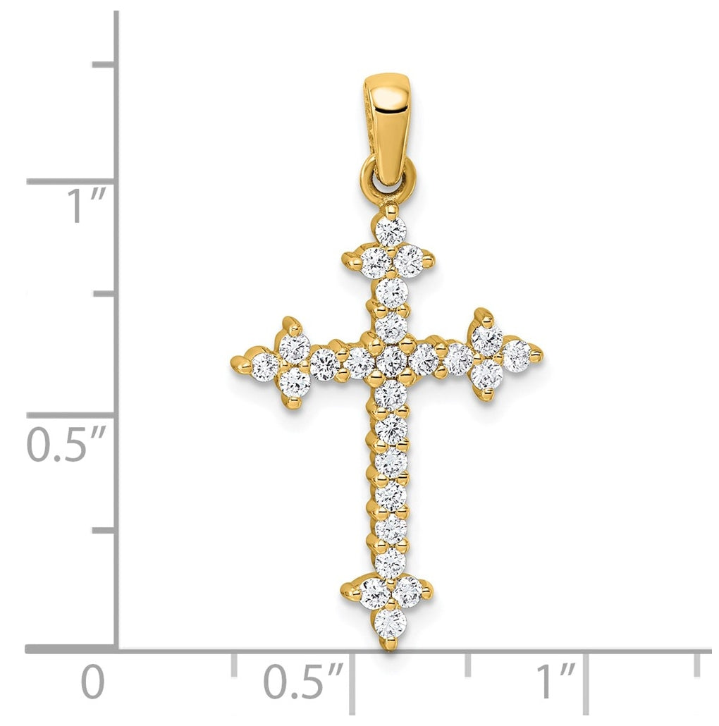 10K Yellow Gold 1/5ct. Lab Grown Diamond VS/SI+ G+ Complete Fleur de Lis Cross Pendant – Elegant Jewelry Gift for Birthday, Anniversary, Engagement, Wedding