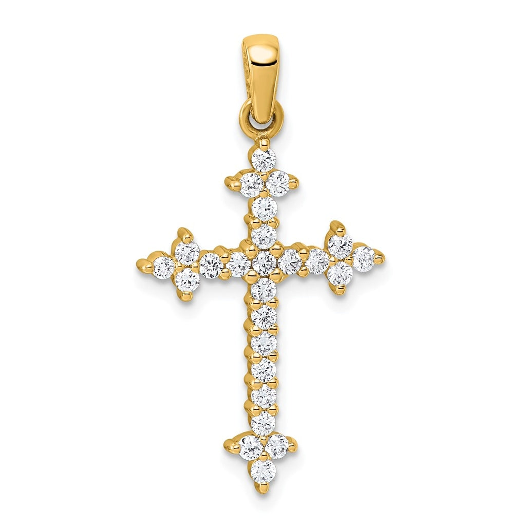 14K Yellow Gold 1/5ct. Lab Grown Diamond VS/SI+ G+ Complete Fleur de Lis Cross Pendant – Elegant Jewelry Gift for Birthday, Anniversary, Engagement, Wedding