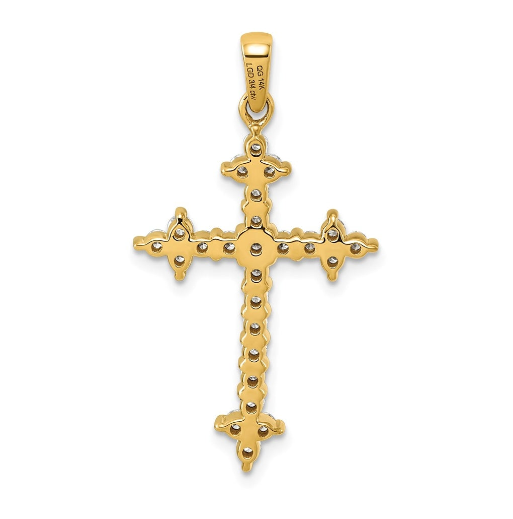 14K Yellow Gold 1/5ct. Lab Grown Diamond VS/SI+ G+ Complete Fleur de Lis Cross Pendant – Elegant Jewelry Gift for Birthday, Anniversary, Engagement, Wedding