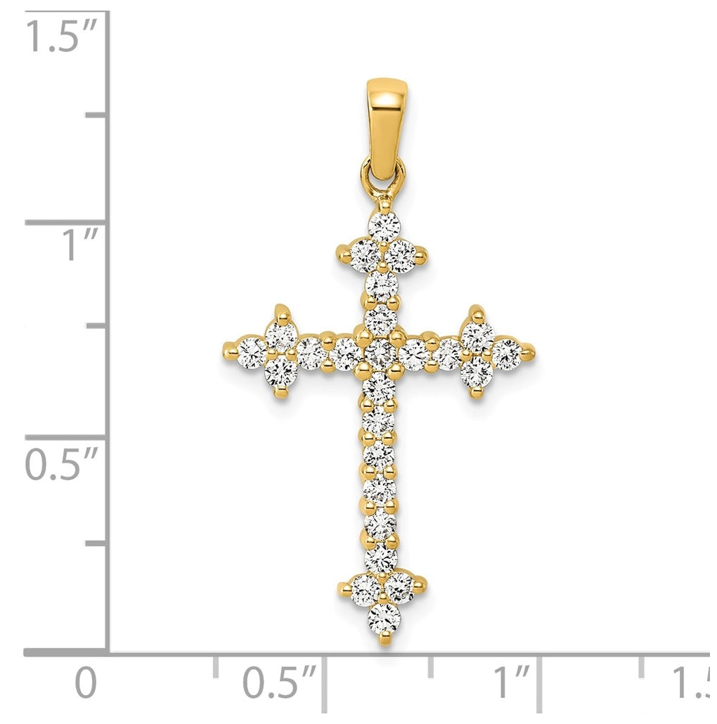 14K Yellow Gold 1/5ct. Lab Grown Diamond VS/SI+ G+ Complete Fleur de Lis Cross Pendant – Elegant Jewelry Gift for Birthday, Anniversary, Engagement, Wedding
