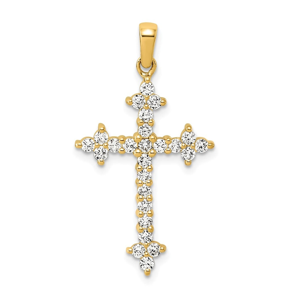 10K Yellow Gold 1/5ct. Lab Grown Diamond VS/SI+ G+ Complete Fleur de Lis Cross Pendant – Elegant Jewelry Gift for Birthday, Anniversary, Engagement, Wedding