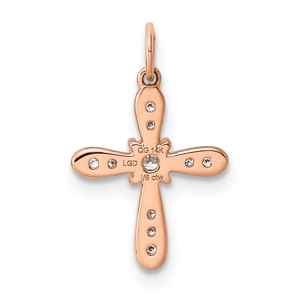 14k Rose Gold 1/6ct. Lab Grown Diamond VS/SI+ G+ Complete Cross Charm – Elegant Jewelry Gift for Birthday, Anniversary, Engagement, Wedding
