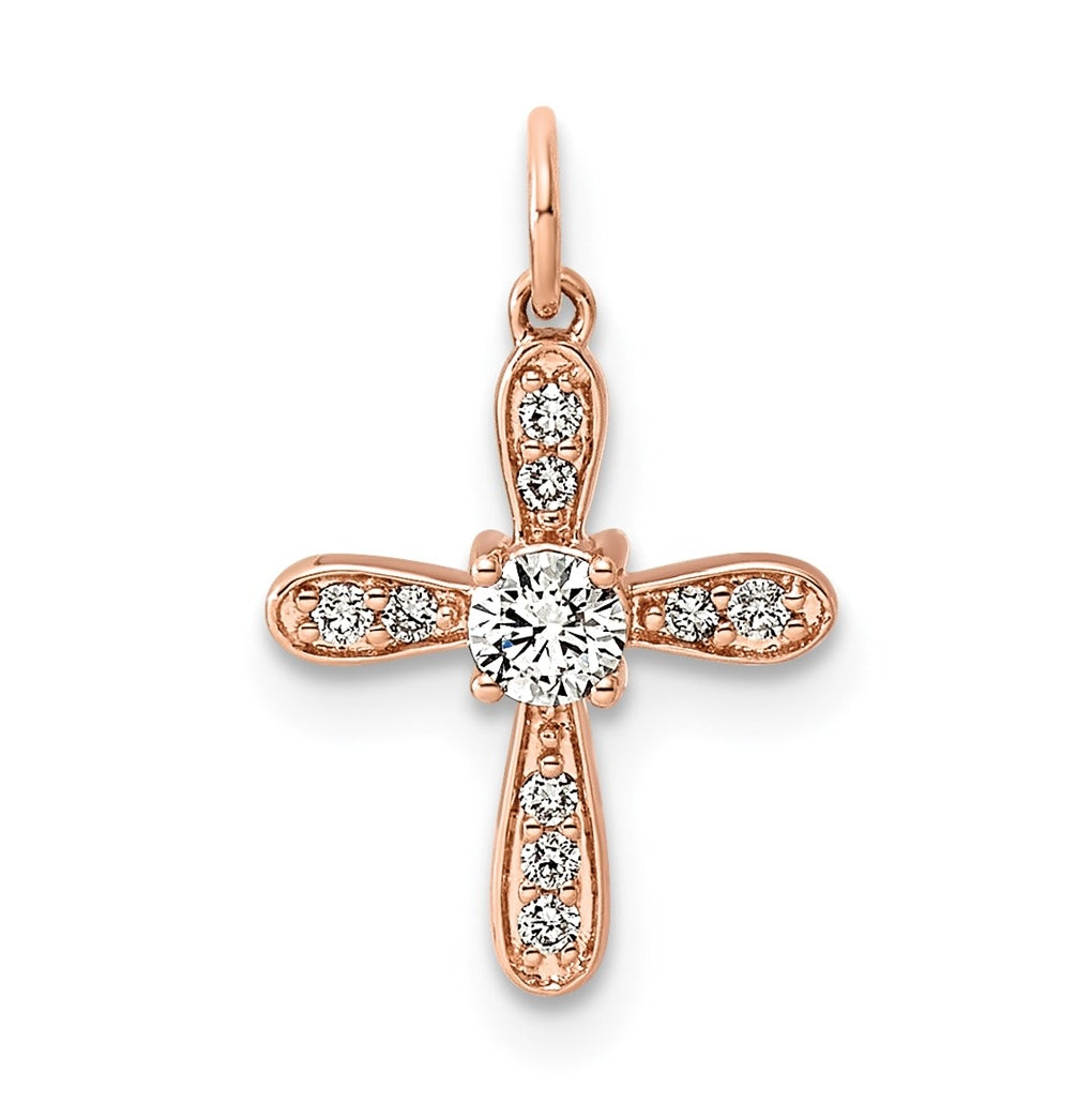 14k Rose Gold 1/6ct. Lab Grown Diamond VS/SI+ G+ Complete Cross Charm – Elegant Jewelry Gift for Birthday, Anniversary, Engagement, Wedding