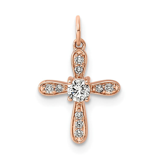 14k Rose Gold 1/6ct. Lab Grown Diamond VS/SI+ G+ Complete Cross Charm – Elegant Jewelry Gift for Birthday, Anniversary, Engagement, Wedding