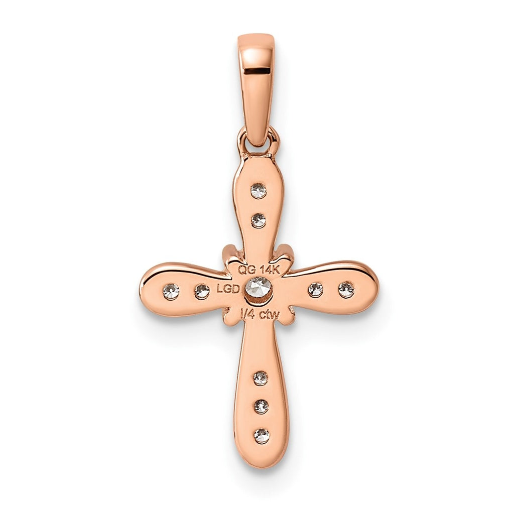 14k Rose Gold 1/6ct. Lab Grown Diamond VS/SI+ G+ Complete Cross Charm – Elegant Jewelry Gift for Birthday, Anniversary, Engagement, Wedding