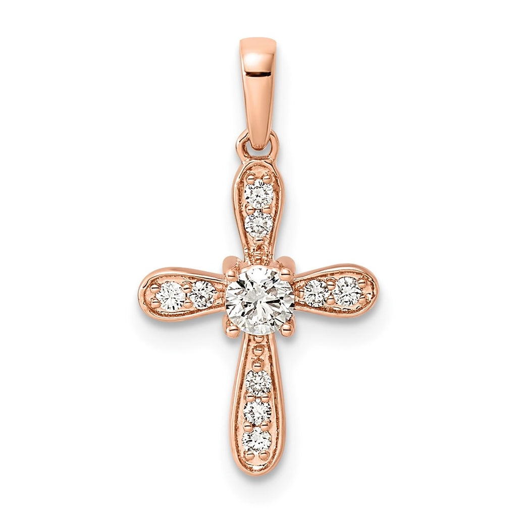 14k Rose Gold 1/6ct. Lab Grown Diamond VS/SI+ G+ Complete Cross Charm – Elegant Jewelry Gift for Birthday, Anniversary, Engagement, Wedding