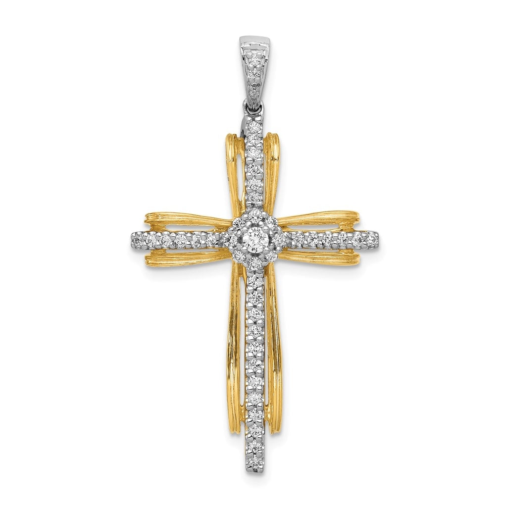 14k Yellow & White Gold 1/3ct. Lab Grown Diamond VS/SI+ G+ Complete Passion Cross Pendant – Elegant Jewelry Gift for Birthday, Anniversary, Engagement, Wedding