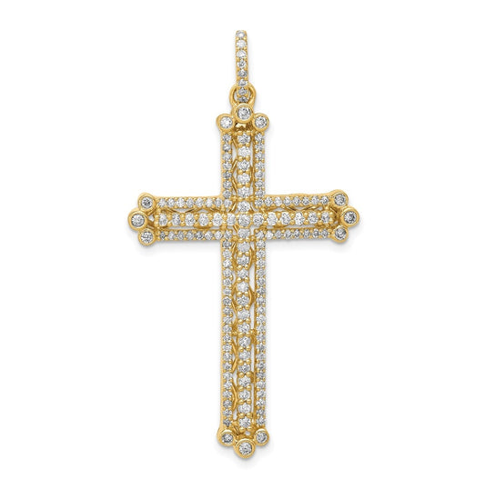 10K Yellow Gold 1ct Lab Grown Diamond VS/SI+ G+ Complete Budded Fashion Cross Pendant – Elegant Jewelry Gift for Birthday, Anniversary, Engagement, Wedding