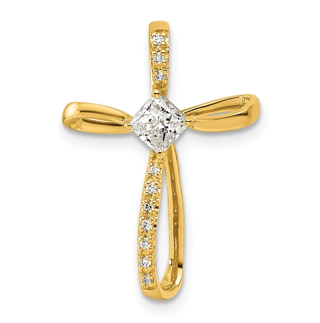 14k Yellow Gold with Rhodium 3/8ct. Lab Grown Diamond VS/SI+ G+ Complete Cross Slide – Elegant Jewelry Gift for Birthday, Anniversary, Engagement, Wedding