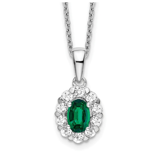 Sterling Silver Rhodium-plated 1/2ct Lab Grown Diamond VS/SI+ G+ & Created Emerald Complete 18in Necklace – Elegant Jewelry Gift for Birthday, Anniversary, Engagement, Wedding
