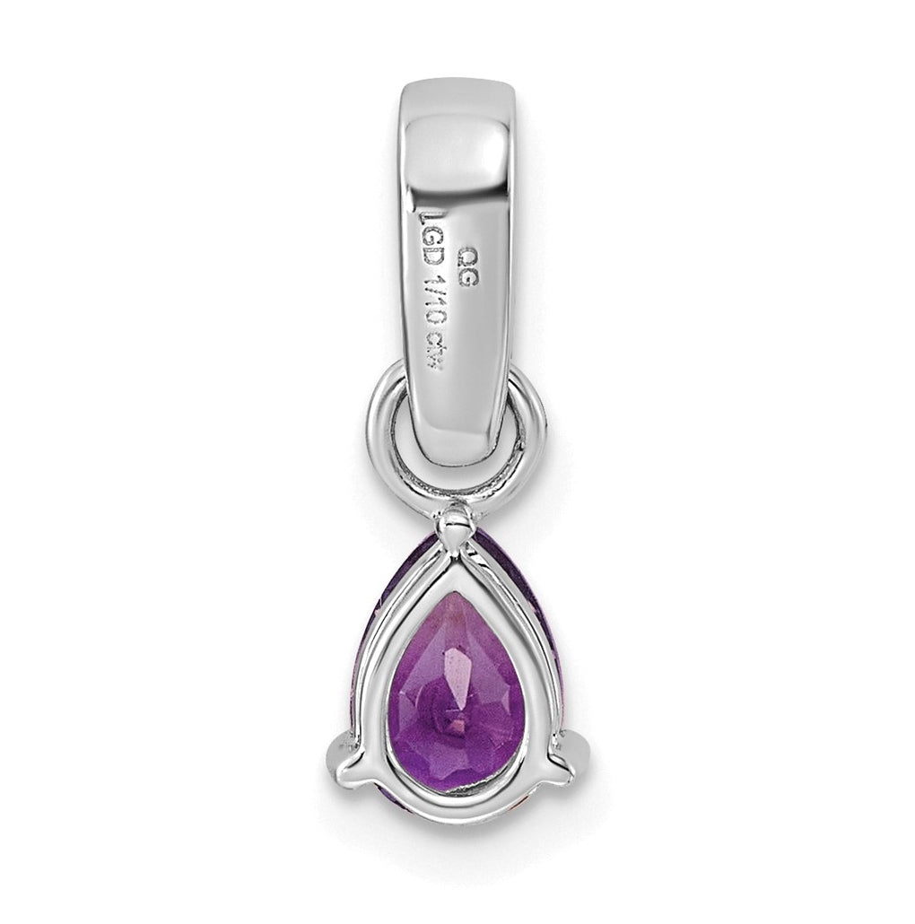 14K White Gold Pear Amethyst & 1/10 Cttw Lab Grown Diamond VS/SI+ G+ February Birthstone Complete Pendant – Elegant Jewelry Gift for Birthday, Anniversary, Engagement, Wedding