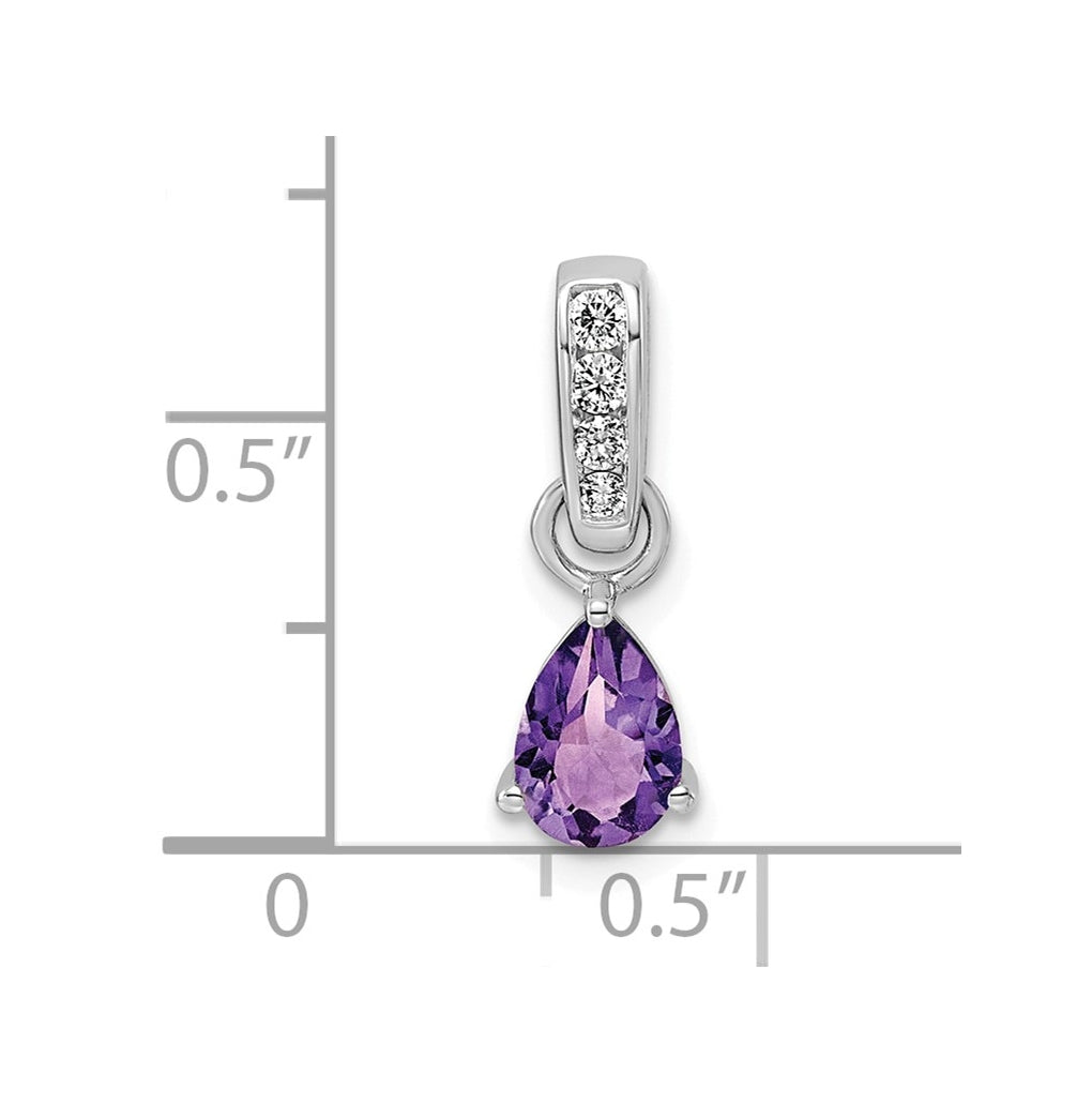 14K White Gold Pear Amethyst & 1/10 Cttw Lab Grown Diamond VS/SI+ G+ February Birthstone Complete Pendant – Elegant Jewelry Gift for Birthday, Anniversary, Engagement, Wedding