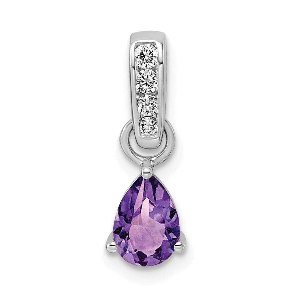 14K White Gold Pear Amethyst & 1/10 Cttw Lab Grown Diamond VS/SI+ G+ February Birthstone Complete Pendant – Elegant Jewelry Gift for Birthday, Anniversary, Engagement, Wedding