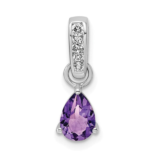 14K White Gold Pear Amethyst & 1/10 Cttw Lab Grown Diamond VS/SI+ G+ February Birthstone Complete Pendant – Elegant Jewelry Gift for Birthday, Anniversary, Engagement, Wedding