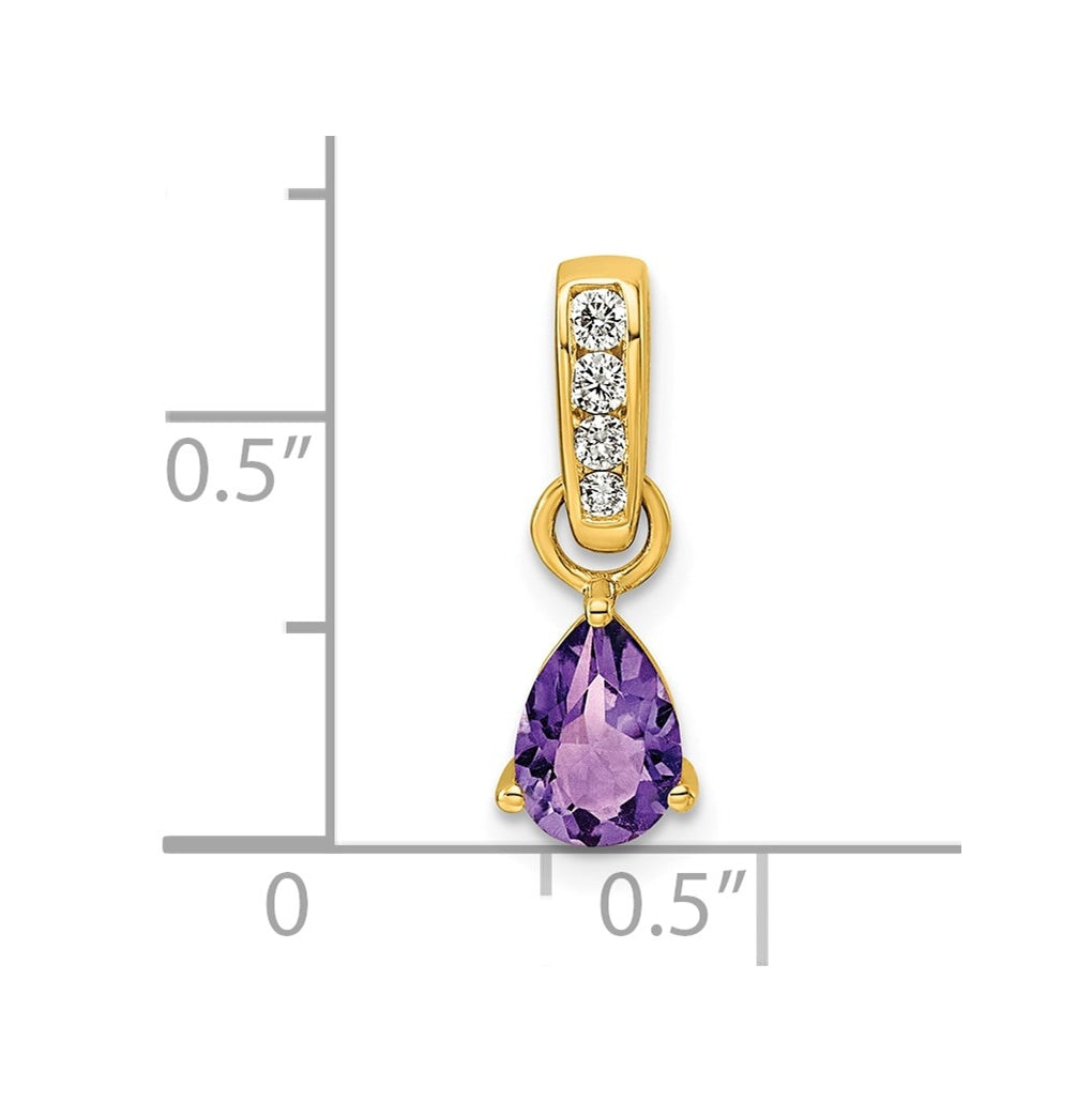 14K White Gold Pear Amethyst & 1/10 Cttw Lab Grown Diamond VS/SI+ G+ February Birthstone Complete Pendant – Elegant Jewelry Gift for Birthday, Anniversary, Engagement, Wedding