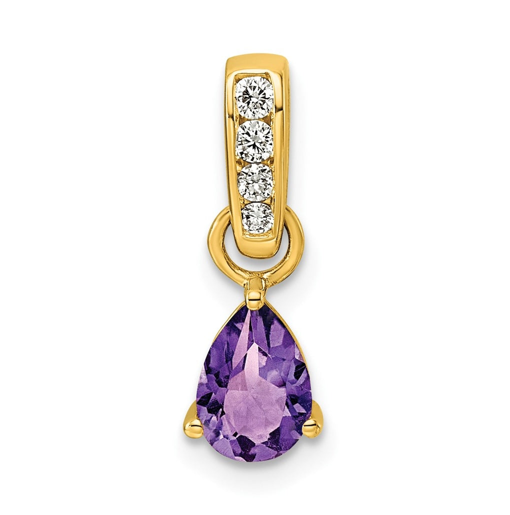 10k White Gold Pear Amethyst & 1/10 Cttw Lab Grown Diamond VS/SI+ G+ February Birthstone Complete Pendant – Elegant Jewelry Gift for Birthday, Anniversary, Engagement, Wedding