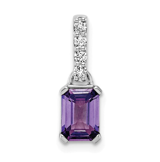 10k White Gold Amethyst & 1/15 Cttw Lab Grown Diamond VS/SI+ G+ February Birthstone Complete Pendant – Elegant Jewelry Gift for Birthday, Anniversary, Engagement, Wedding