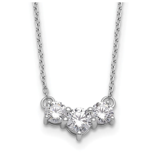 Sterling Silver Rhodium-plated 1ct Lab Grown Diamond VS/SI+ G+ Complete 18in 3-Stone Necklace – Elegant Jewelry Gift for Birthday, Anniversary, Engagement, Wedding