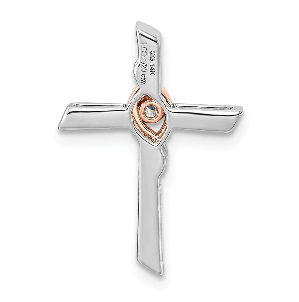 14k White & Rose Gold 1/20ct. Lab Grown Diamond VS/SI+ G+ Complete Cross Chain Slide – Elegant Jewelry Gift for Birthday, Anniversary, Engagement, Wedding