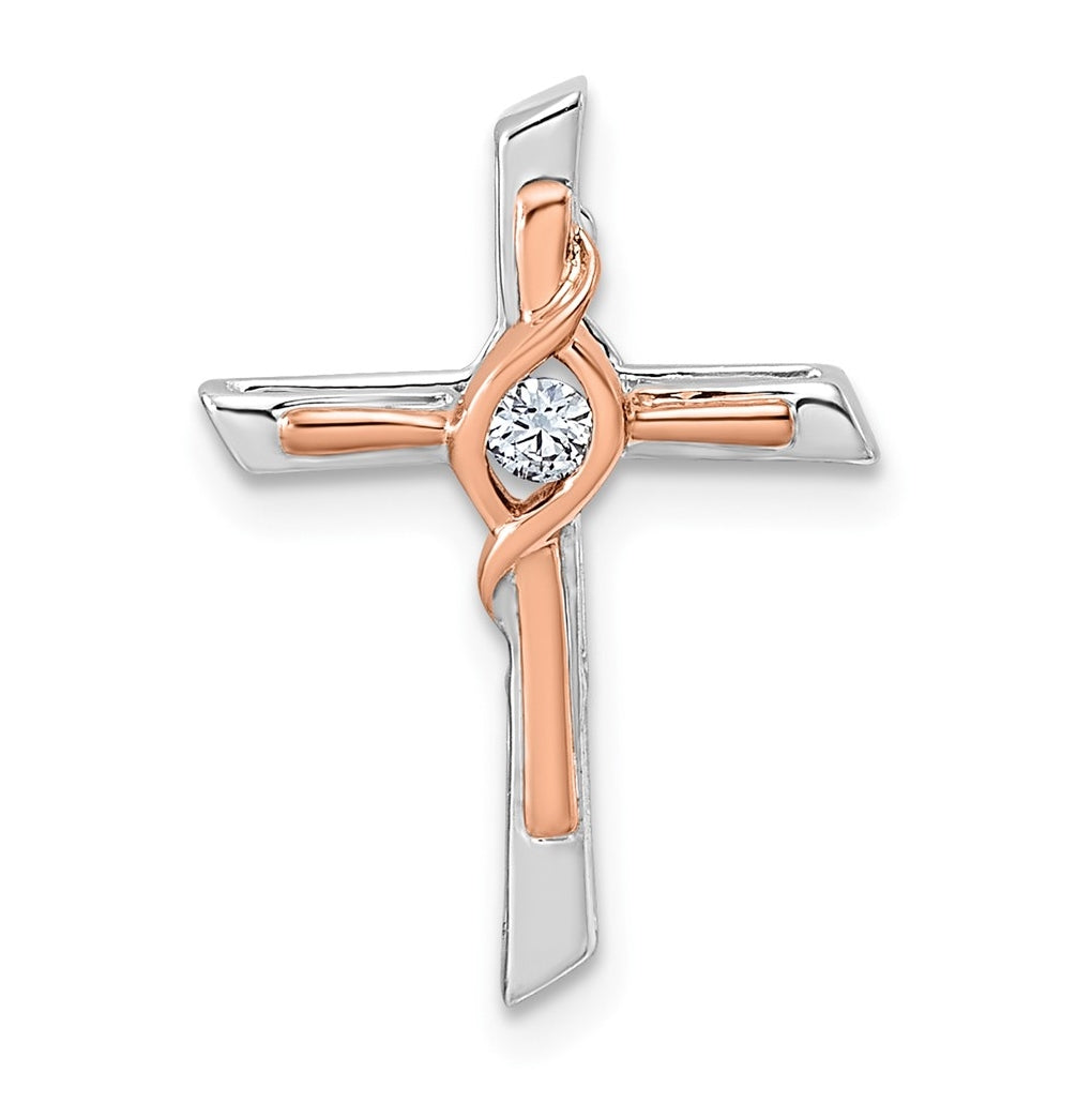 14k White & Rose Gold 1/20ct. Lab Grown Diamond VS/SI+ G+ Complete Cross Chain Slide – Elegant Jewelry Gift for Birthday, Anniversary, Engagement, Wedding