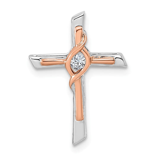 14k White & Rose Gold 1/20ct. Lab Grown Diamond VS/SI+ G+ Complete Cross Chain Slide – Elegant Jewelry Gift for Birthday, Anniversary, Engagement, Wedding