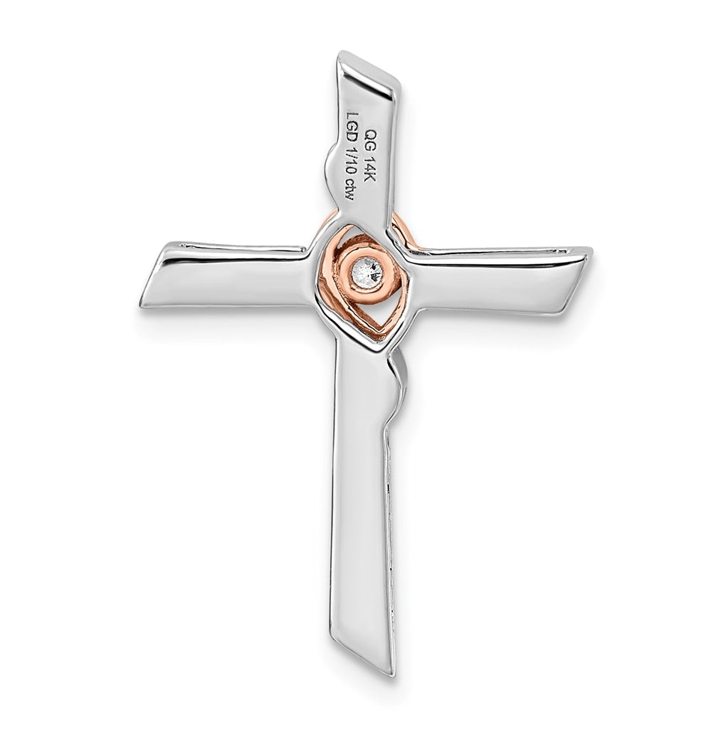 14k White & Rose Gold 1/20ct. Lab Grown Diamond VS/SI+ G+ Complete Cross Chain Slide – Elegant Jewelry Gift for Birthday, Anniversary, Engagement, Wedding