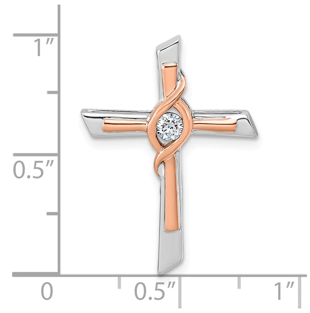 14k White & Rose Gold 1/20ct. Lab Grown Diamond VS/SI+ G+ Complete Cross Chain Slide – Elegant Jewelry Gift for Birthday, Anniversary, Engagement, Wedding