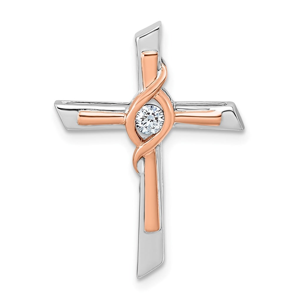 14k White & Rose Gold 1/20ct. Lab Grown Diamond VS/SI+ G+ Complete Cross Chain Slide – Elegant Jewelry Gift for Birthday, Anniversary, Engagement, Wedding