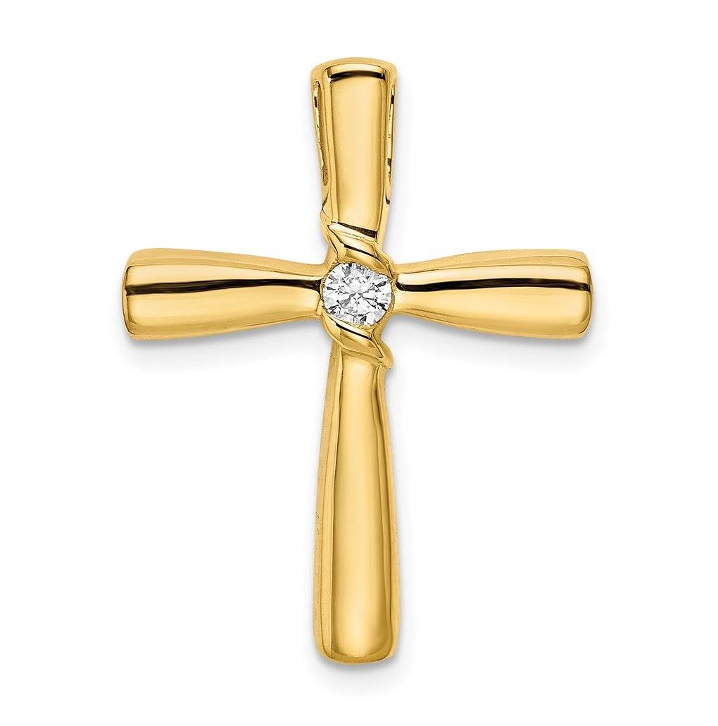 14k Yellow Gold Polished 1/10ct. Lab Grown Diamond VS/SI+ G+ Complete Cross Chain Slide – Elegant Jewelry Gift for Birthday, Anniversary, Engagement, Wedding