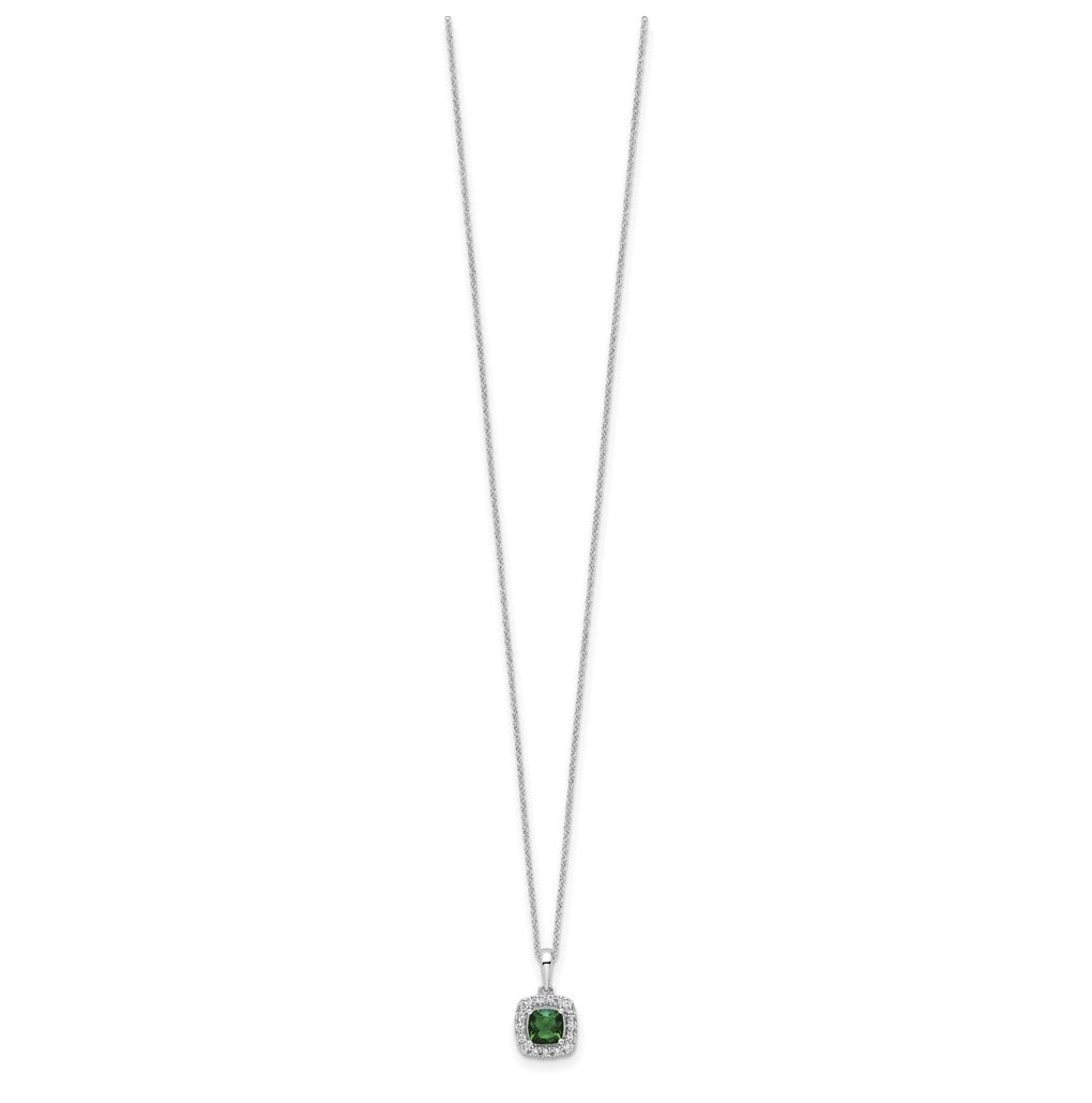 Sterling Silver Rhodium-plated 1/4ct Lab Grown Diamond VS/SI+ G+ & Created Emerald Complete 18in Necklace – Elegant Jewelry Gift for Birthday, Anniversary, Engagement, Wedding