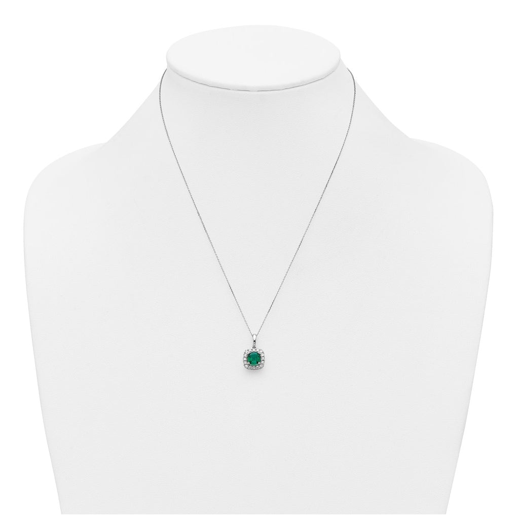 Sterling Silver Rhodium-plated 1/4ct Lab Grown Diamond VS/SI+ G+ & Created Emerald Complete 18in Necklace – Elegant Jewelry Gift for Birthday, Anniversary, Engagement, Wedding