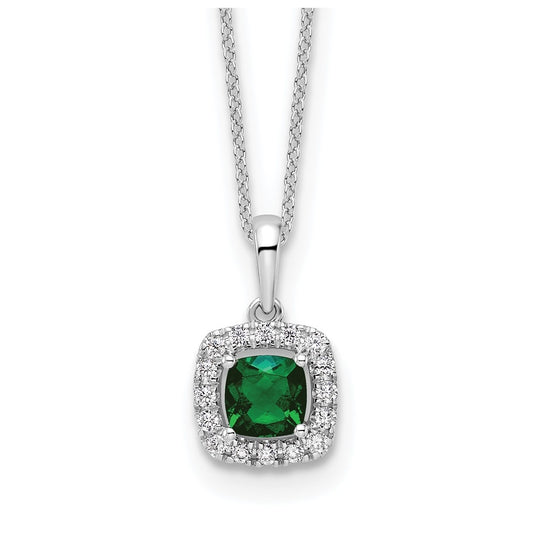 Sterling Silver Rhodium-plated 1/4ct Lab Grown Diamond VS/SI+ G+ & Created Emerald Complete 18in Necklace – Elegant Jewelry Gift for Birthday, Anniversary, Engagement, Wedding