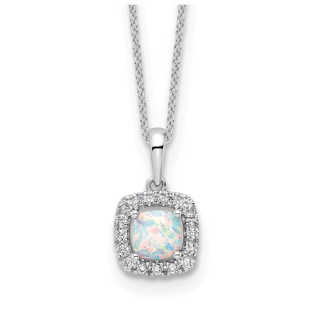 Sterling Silver Rhodium-plated 1/4ct Lab Grown Diamond VS/SI+ G+ & Created Emerald Complete 18in Necklace – Elegant Jewelry Gift for Birthday, Anniversary, Engagement, Wedding