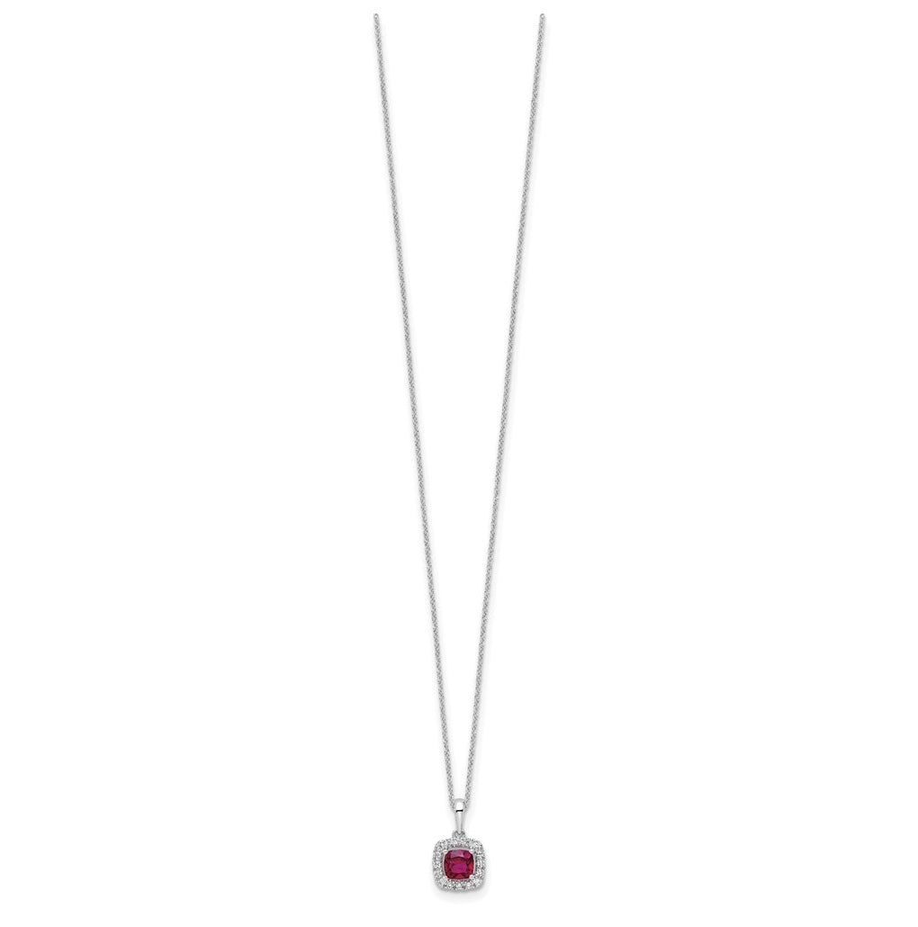 Sterling Silver Rhodium-plated 1/4ct Lab Grown Diamond VS/SI+ G+ & Created Emerald Complete 18in Necklace – Elegant Jewelry Gift for Birthday, Anniversary, Engagement, Wedding