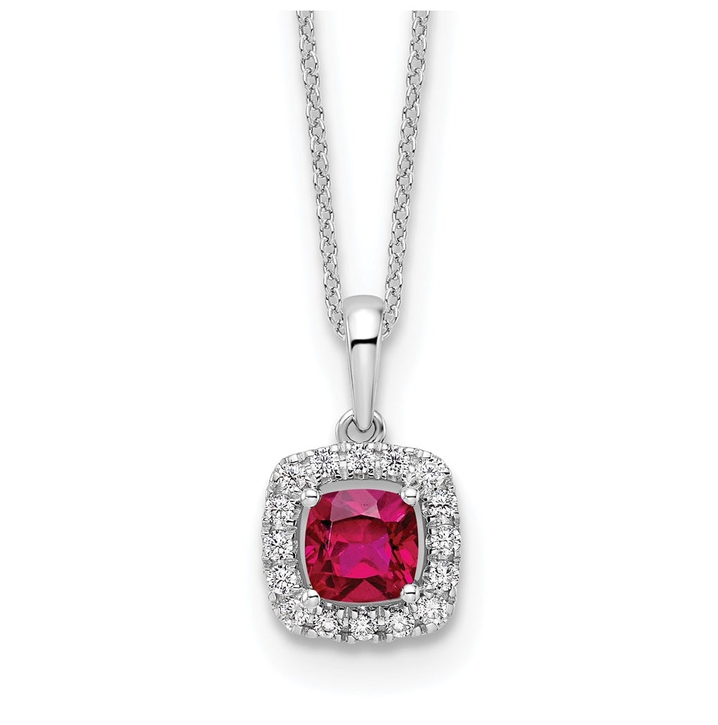 Sterling Silver Rhodium-plated 1/4ct Lab Grown Diamond VS/SI+ G+ & Created Emerald Complete 18in Necklace – Elegant Jewelry Gift for Birthday, Anniversary, Engagement, Wedding