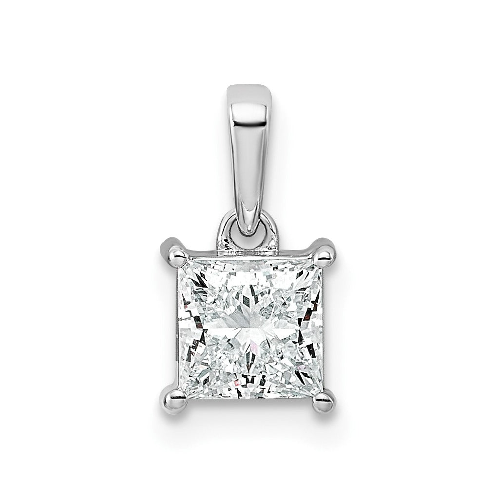 Sterling Silver Rhodium-plated 1ct Lab Grown Diamond VS+ F+ Princess Complete Solitaire Pendant – Elegant Jewelry Gift for Birthday, Anniversary, Engagement, Wedding