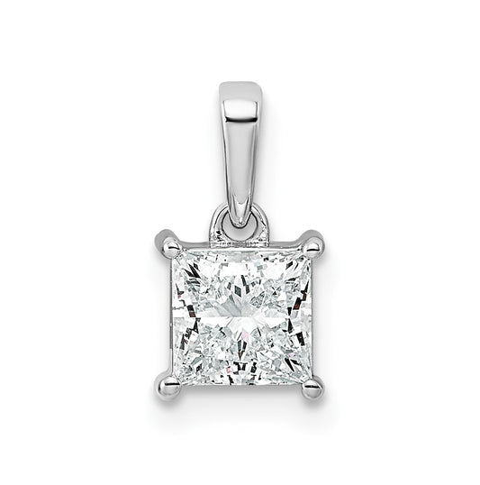 Sterling Silver Rhodium-plated 1ct Lab Grown Diamond VS+ F+ Princess Complete Solitaire Pendant – Elegant Jewelry Gift for Birthday, Anniversary, Engagement, Wedding