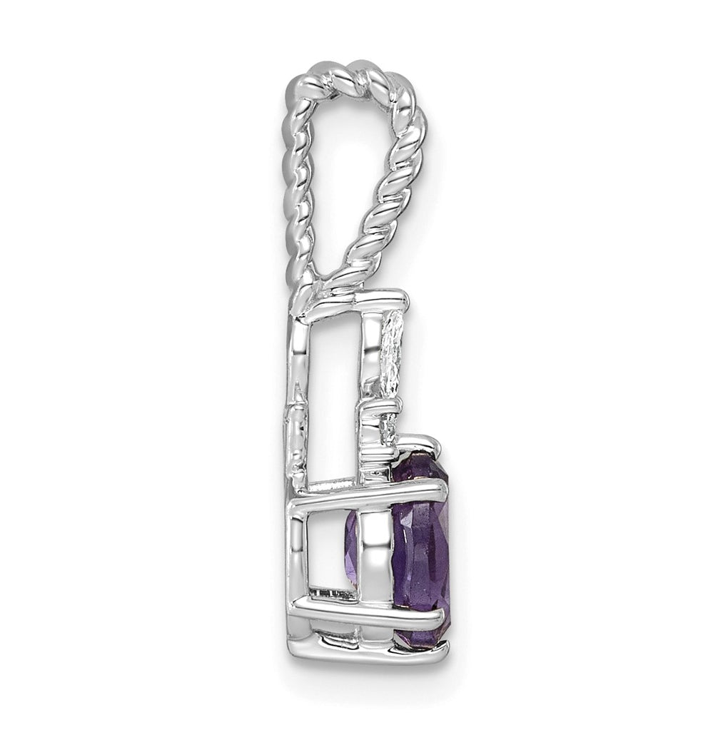 14K White Gold Polished Lab Grown Diamond VS/SI+ G+ & Amethyst February Birthstone Complete Twisted Chain Slide – Elegant Jewelry Gift for Birthday, Anniversary, Engagement, Wedding