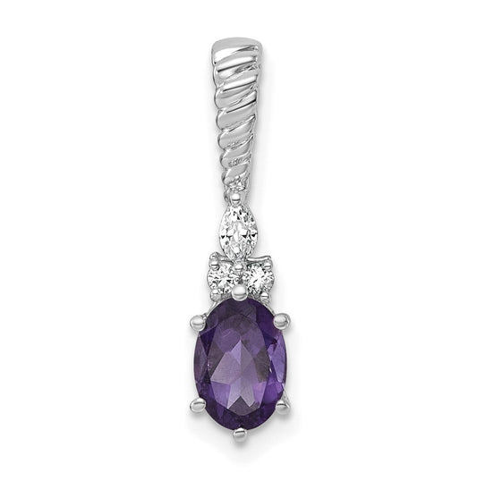 14K White Gold Polished Lab Grown Diamond VS/SI+ G+ & Amethyst February Birthstone Complete Twisted Chain Slide – Elegant Jewelry Gift for Birthday, Anniversary, Engagement, Wedding