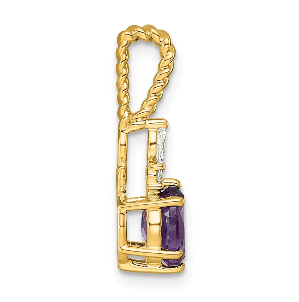 14K White Gold Polished Lab Grown Diamond VS/SI+ G+ & Amethyst February Birthstone Complete Twisted Chain Slide – Elegant Jewelry Gift for Birthday, Anniversary, Engagement, Wedding