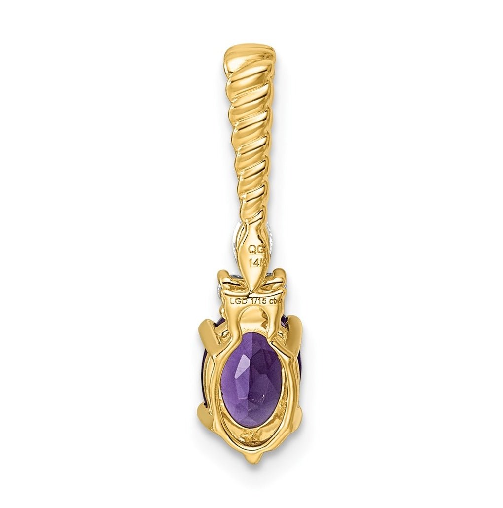14K White Gold Polished Lab Grown Diamond VS/SI+ G+ & Amethyst February Birthstone Complete Twisted Chain Slide – Elegant Jewelry Gift for Birthday, Anniversary, Engagement, Wedding