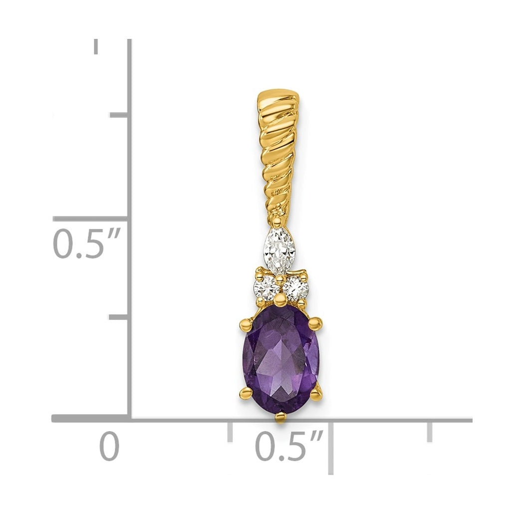 14K White Gold Polished Lab Grown Diamond VS/SI+ G+ & Amethyst February Birthstone Complete Twisted Chain Slide – Elegant Jewelry Gift for Birthday, Anniversary, Engagement, Wedding